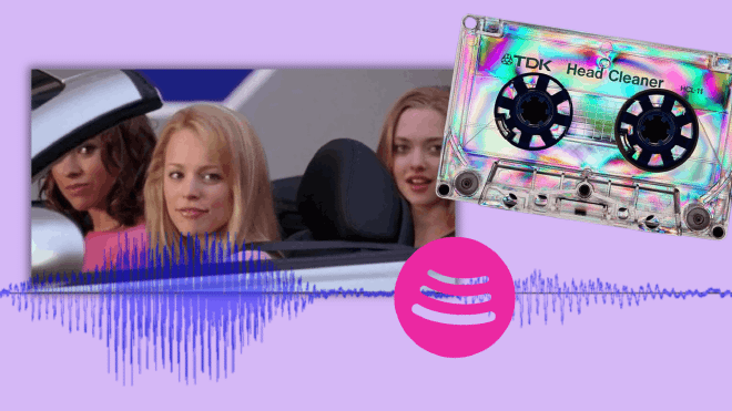 Collage met een cassettebandje, geluidsgolfrepresentatie, en de 'stap in loser'-meme.